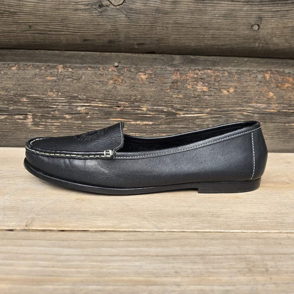 Liz Claiborne 90s Preppy Minimalist Black Leather Crest Comfort Loafers 8.5M